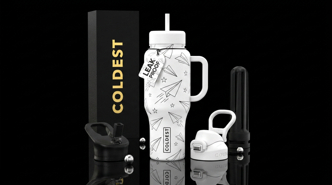 White background with black, thin lines paper airp... water bottle design