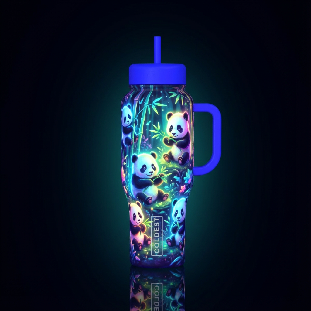 Glowy Baby Panda bears, playful water bottle design