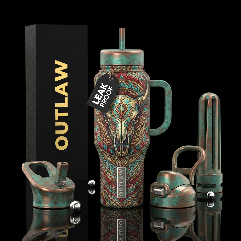 Western bison skull painted metal outlaw cup made ... water bottle design