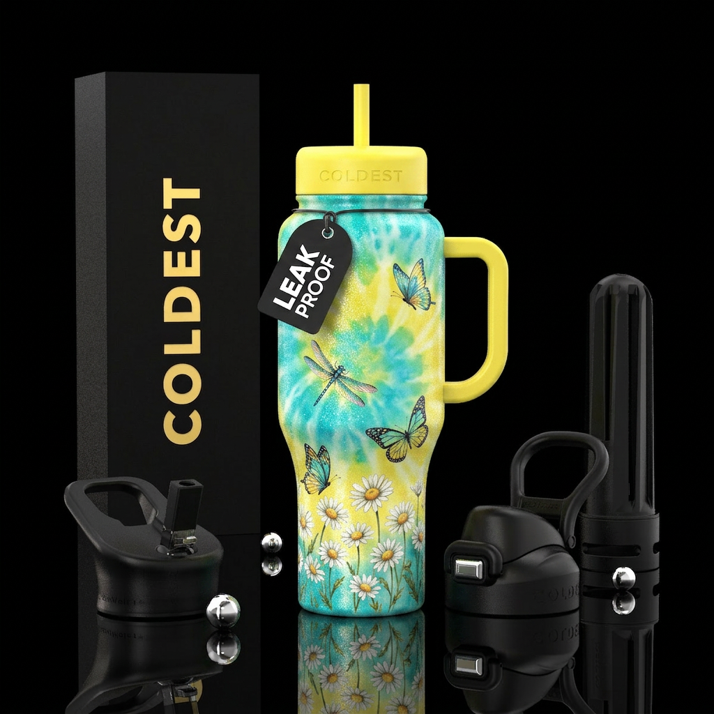 Design a glittery tie-dye style background blendin... water bottle design