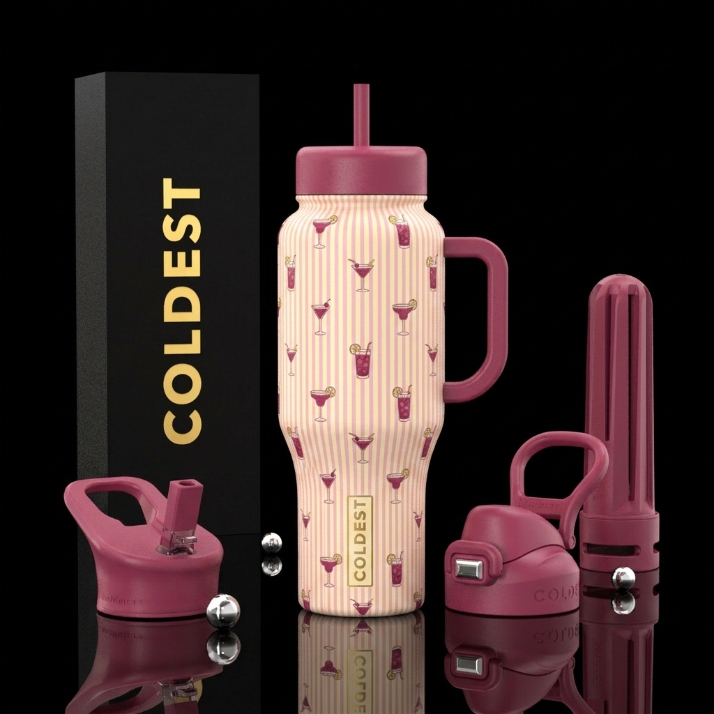 Pink cosmos water bottle design