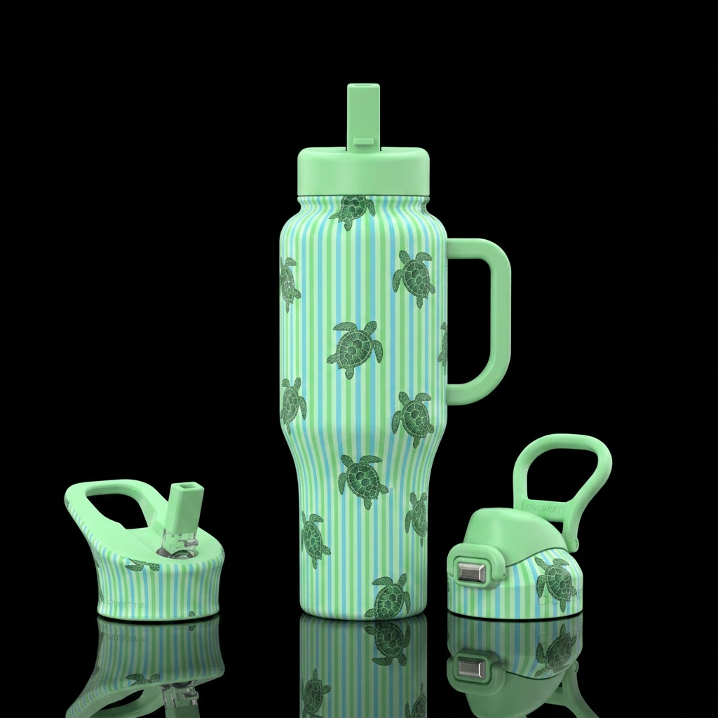 Green turtles water bottle design