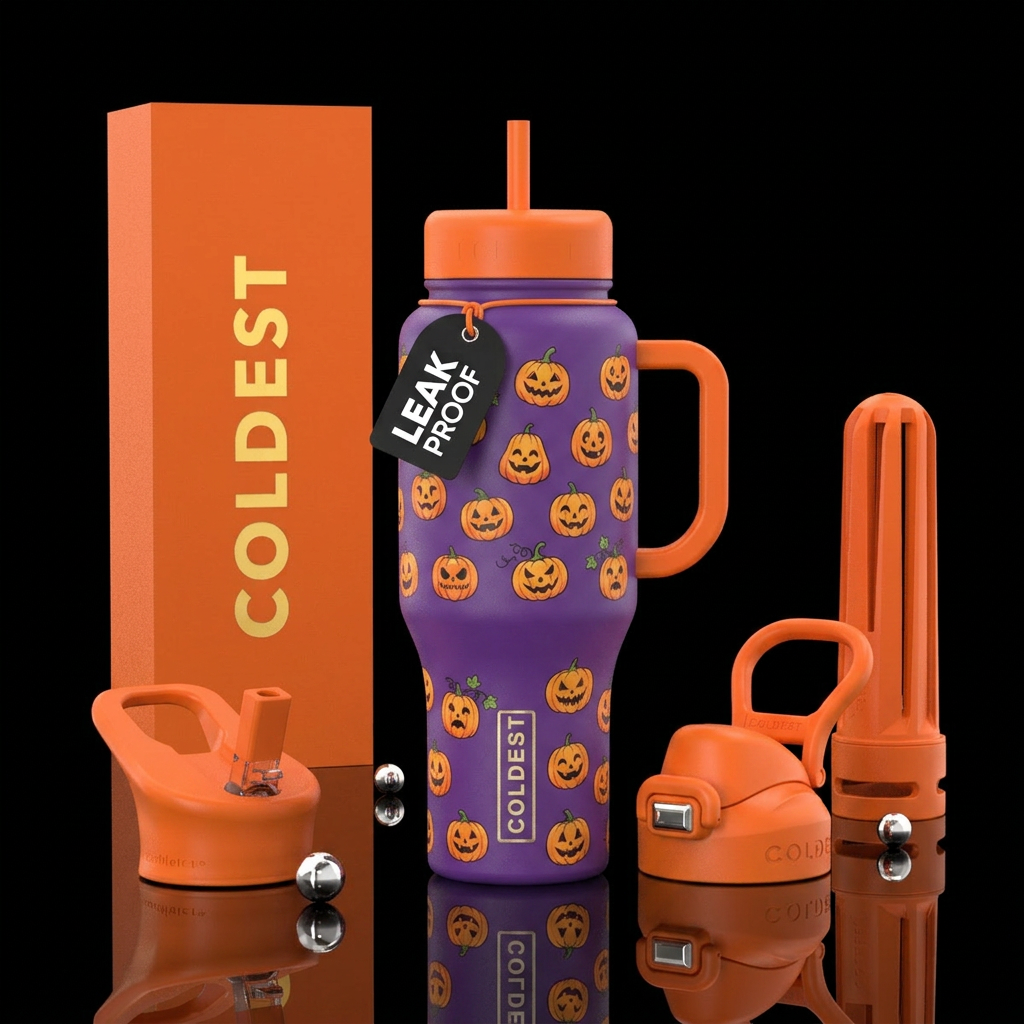 Purple pumpkins water bottle design