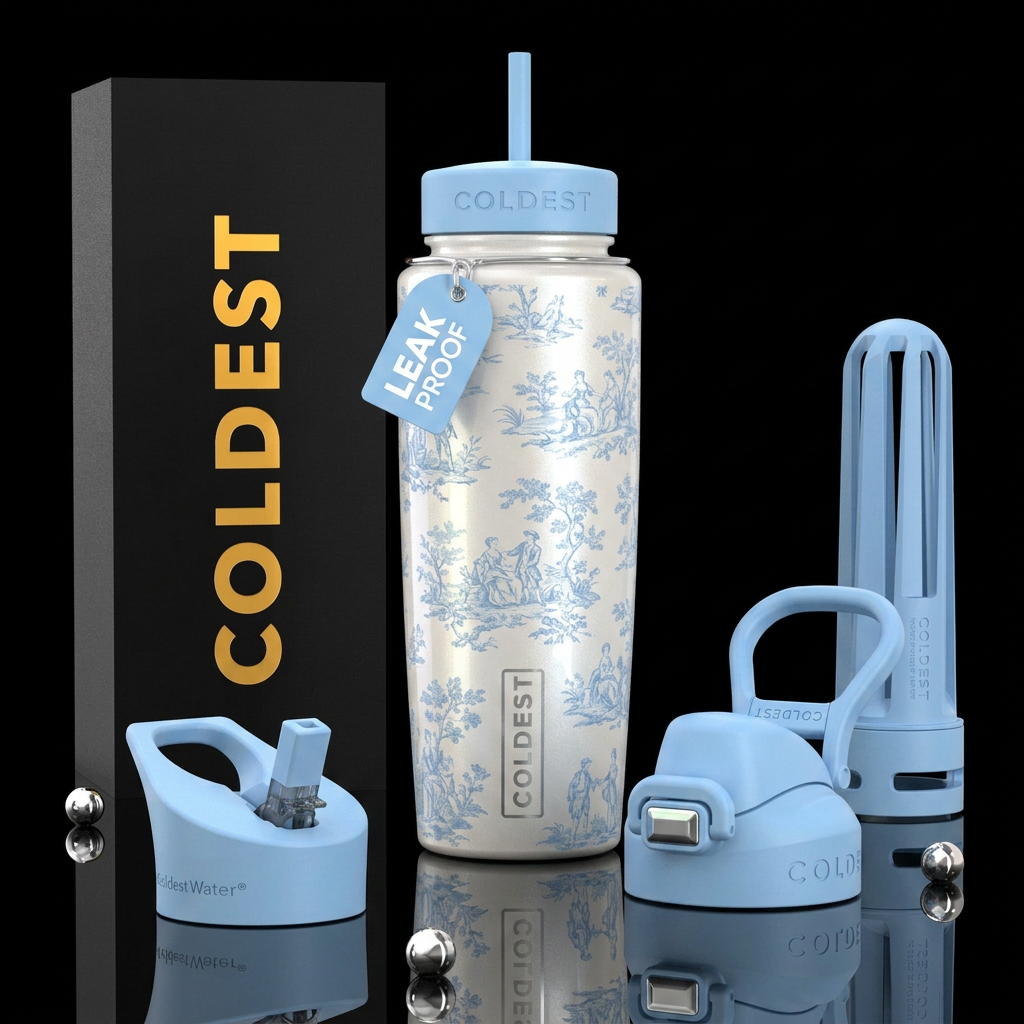 French blue water bottle design