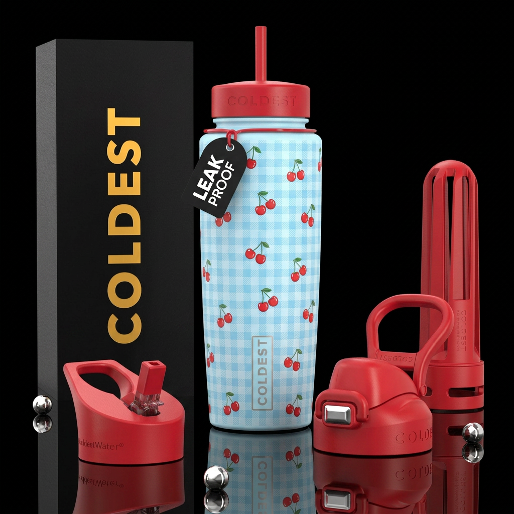 Cherry gingham water bottle design