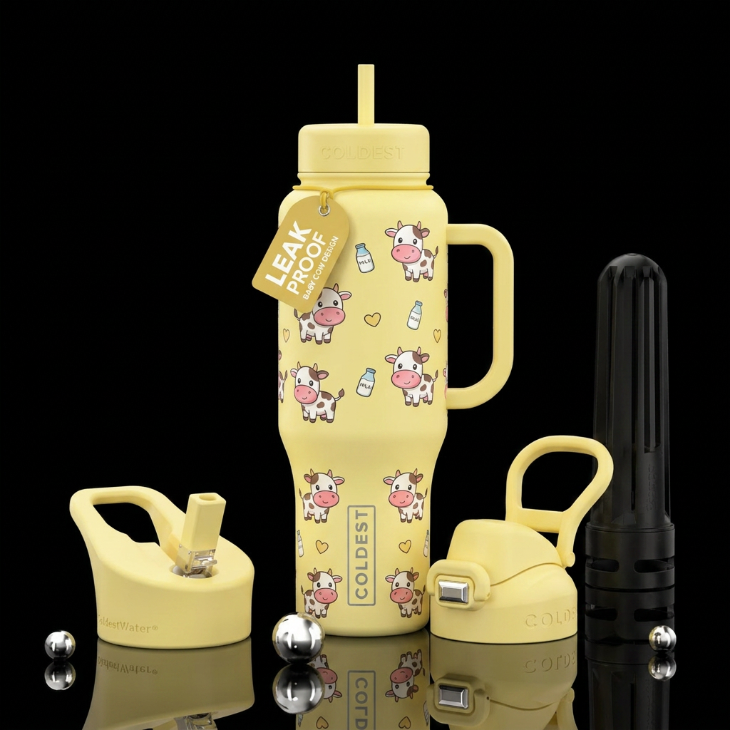 Baby cows water bottle design