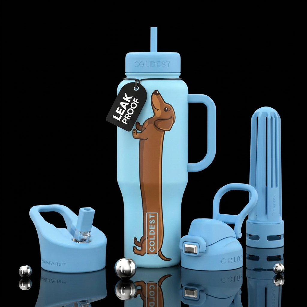 Light blue bottle with one very long cartoon brown... water bottle design
