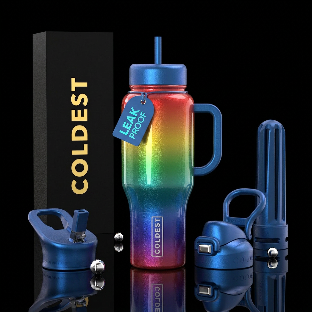 Rainbow ombre shiny shimmery water bottle design
