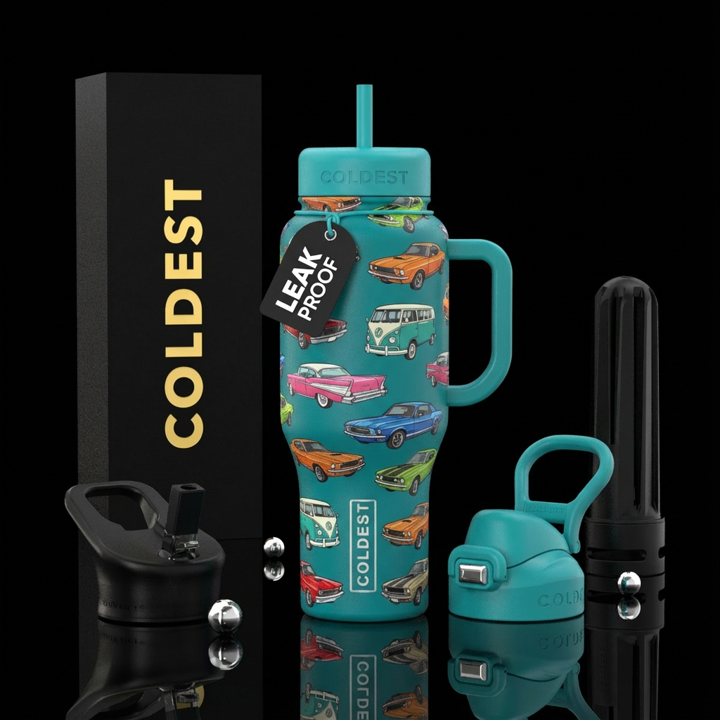 50,60,70s cars water bottle design