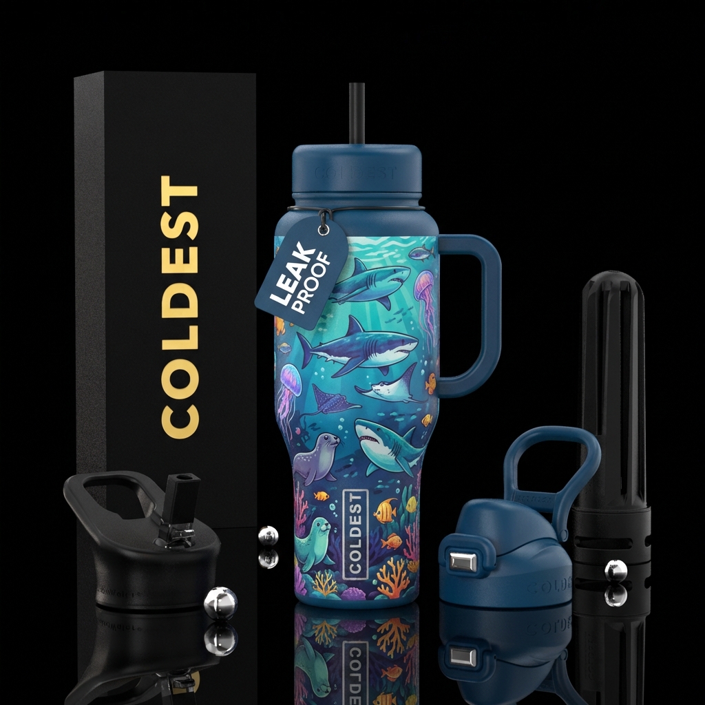ocean, shark jellyfish, stingray sealife water bottle design