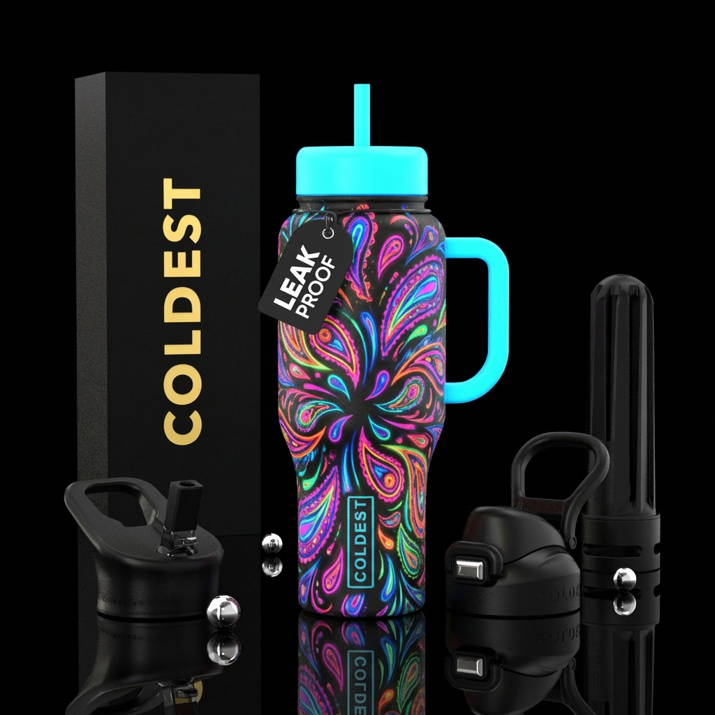 paisley, glowie, vibrant, explosive water bottle design