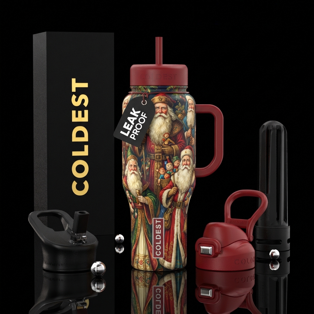 All types of old world Santa Clauses water bottle design