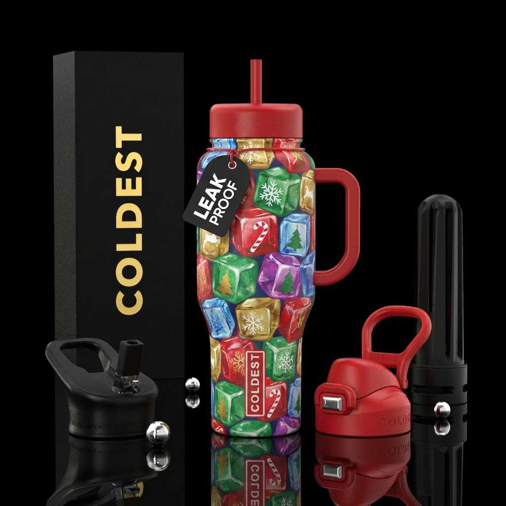 Colorful ice cubes for christmas water bottle design