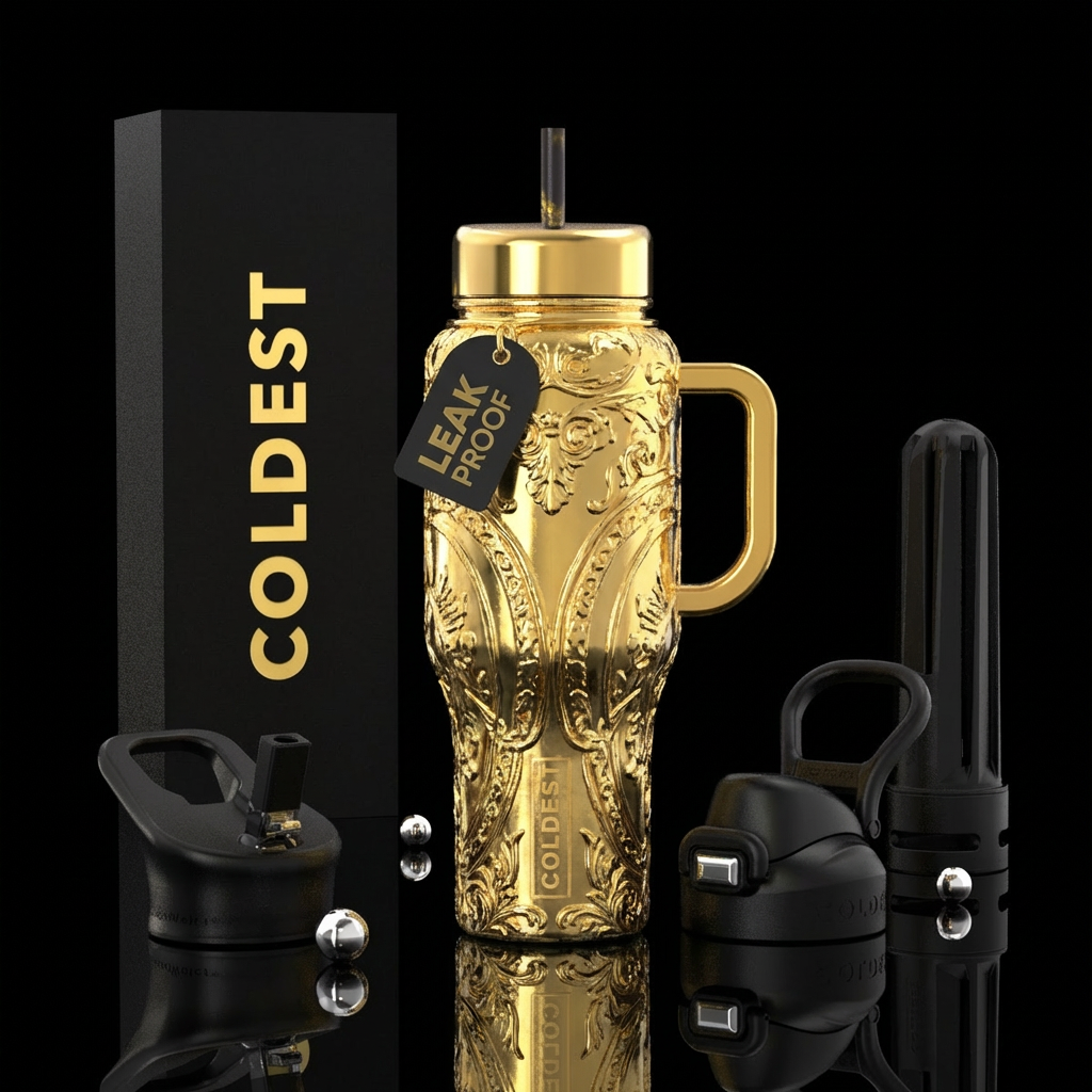 , extravagant gold water bottle design