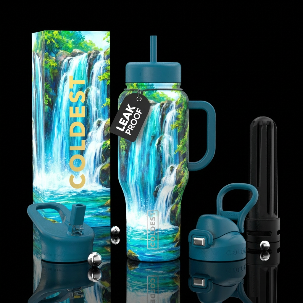 Waterfall water bottle design