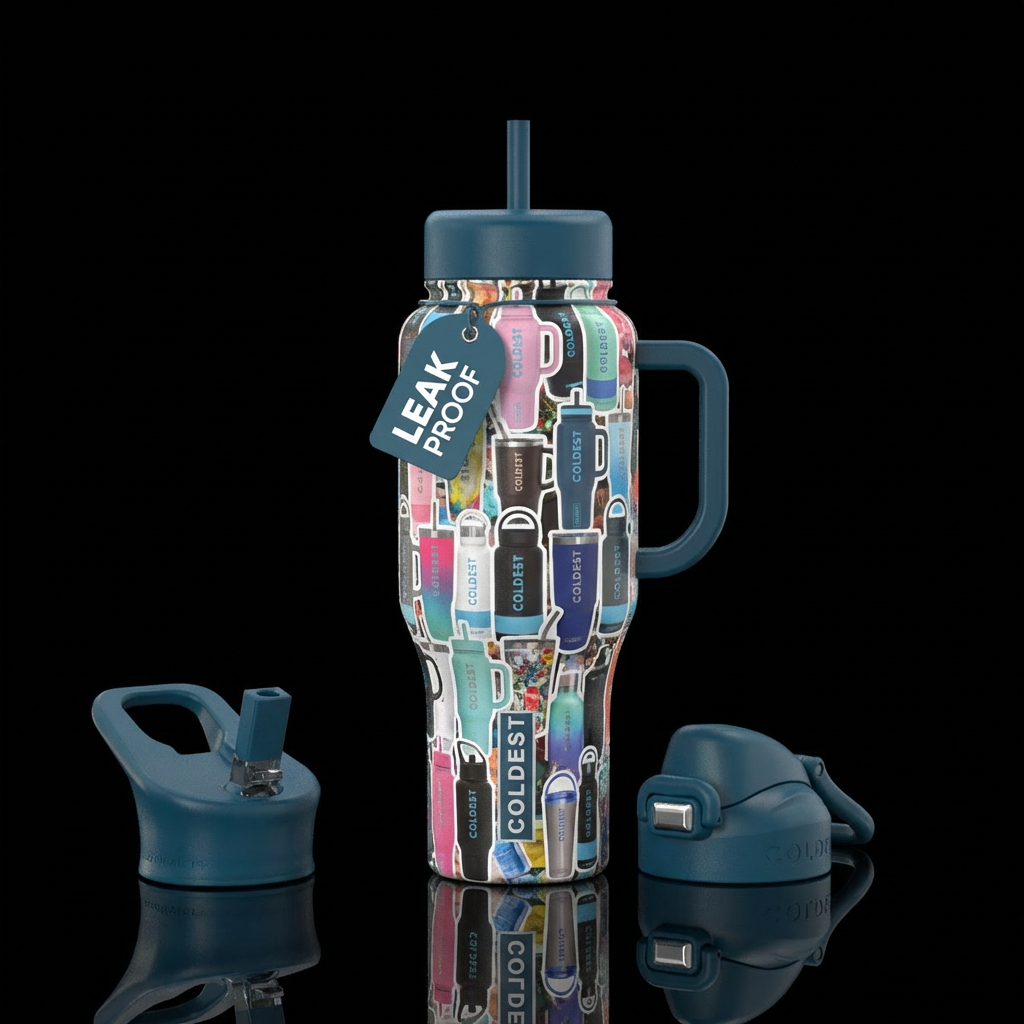 Coldest cup with pictures of other coldest cups water bottle design