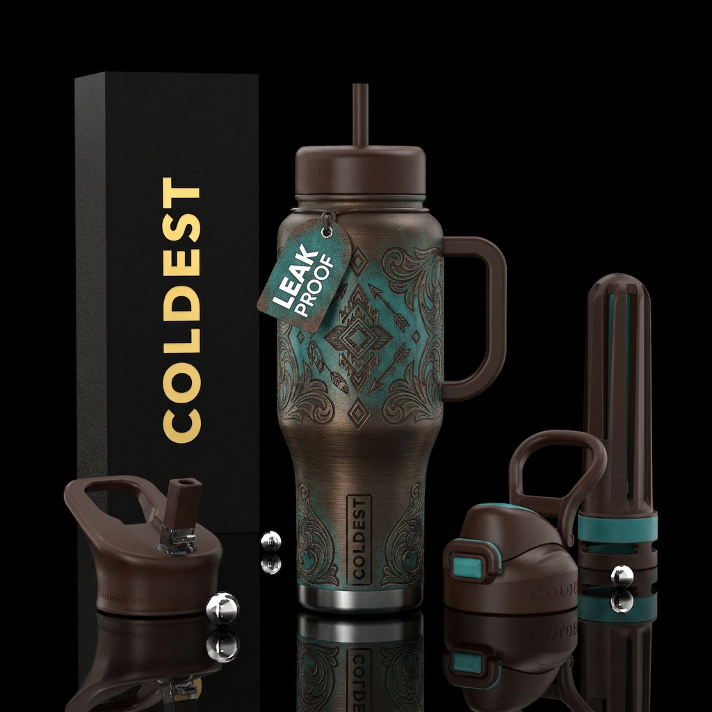 Turquoise and Brass water bottle design
