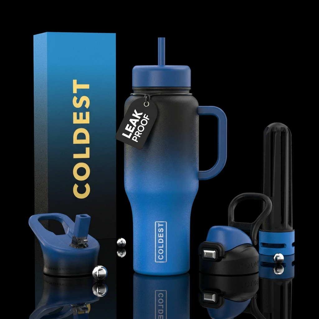 Blue and black water bottle design