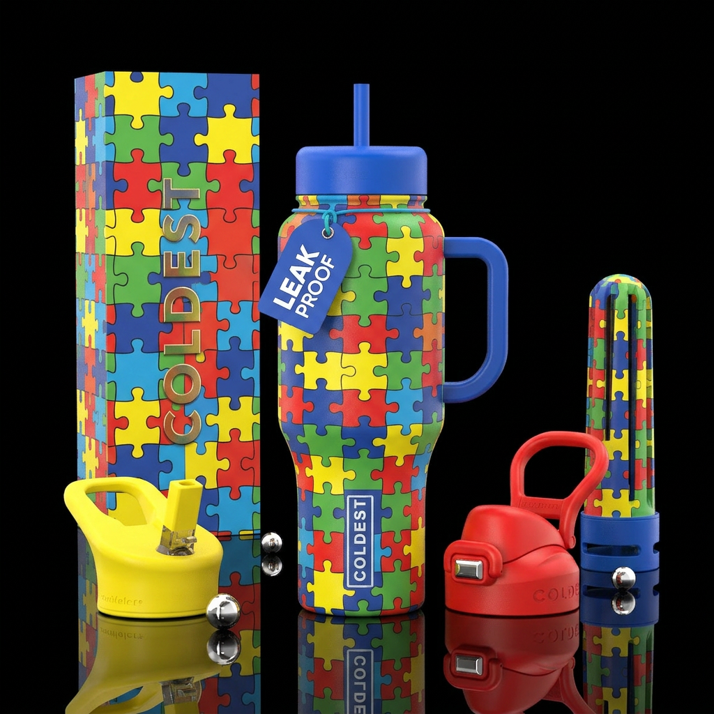 Autism awareness water bottle design