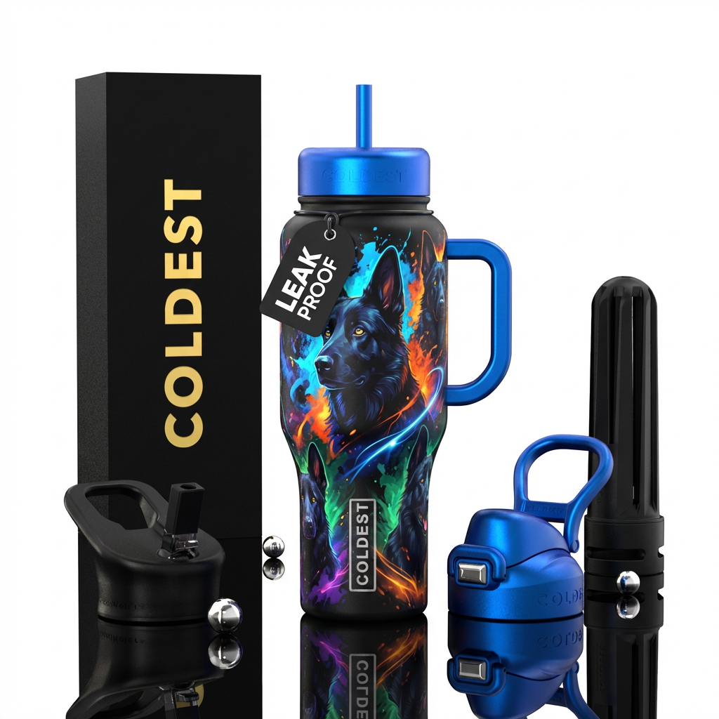 black german shepherds water bottle design