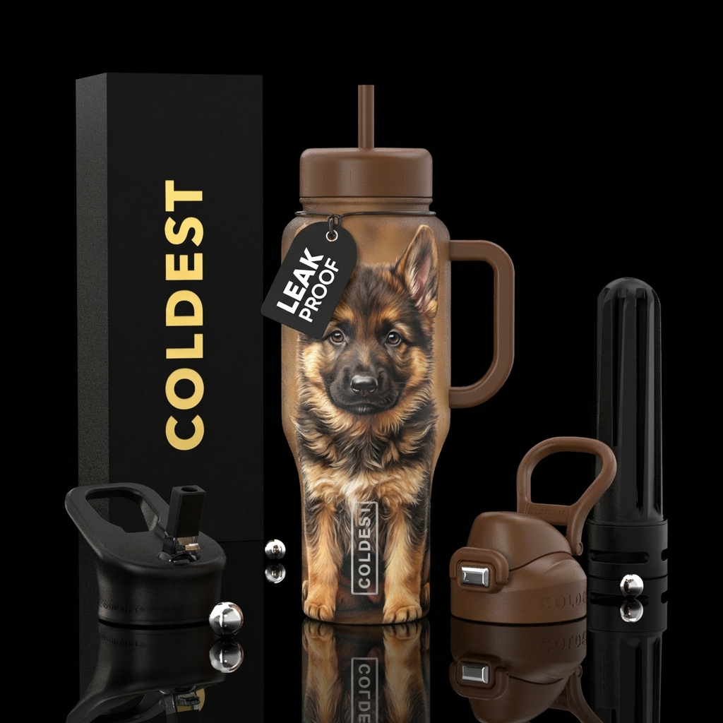 German Shepherd puppy, realism water bottle design