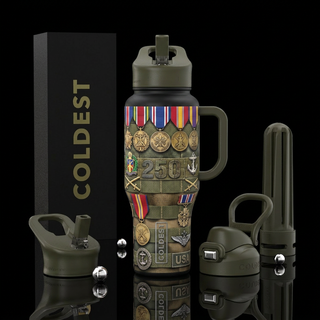 Military Patriotic 250 USA water bottle design