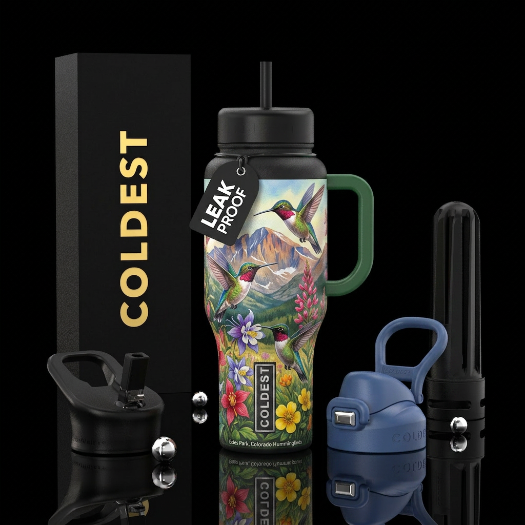 Estes Park Colorado Hummingbirds water bottle design