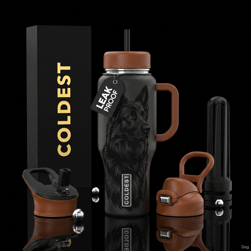 Black German Shepherd Dog water bottle design