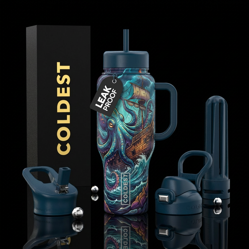 Release the kraken old ship water bottle design