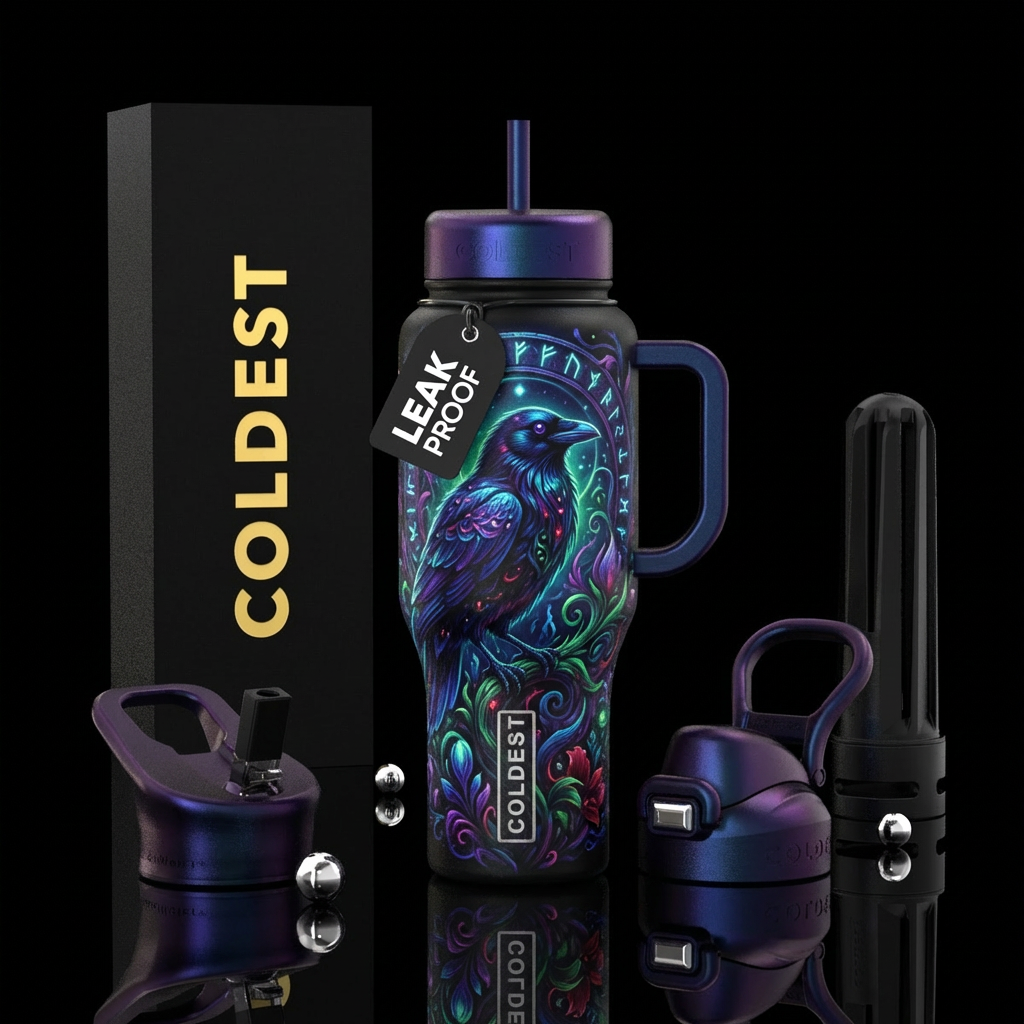 Gothic, mesmerizing, raven, otherworldly, otherwor... water bottle design