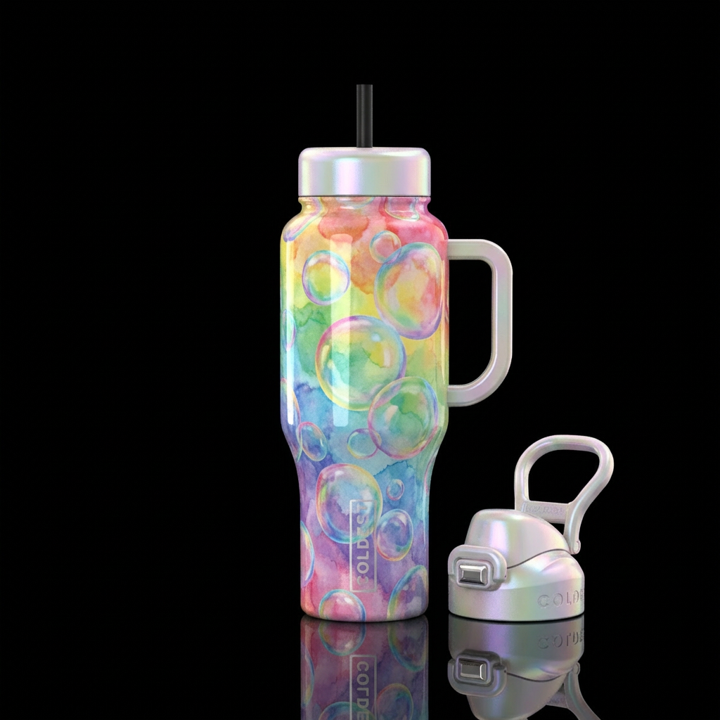 Soap bubbles rainbow watercolor water bottle design