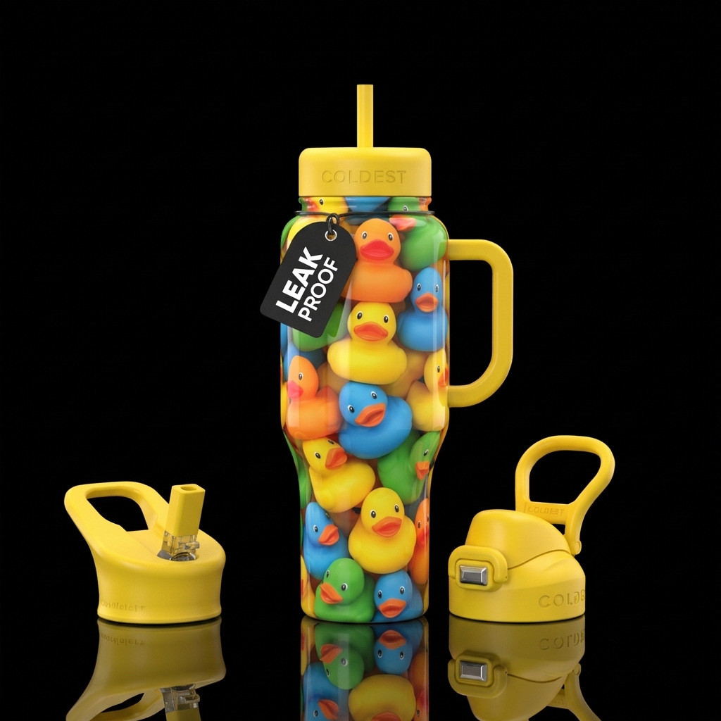 assorted Rubber ducks on top of rubber ducks on to... water bottle design