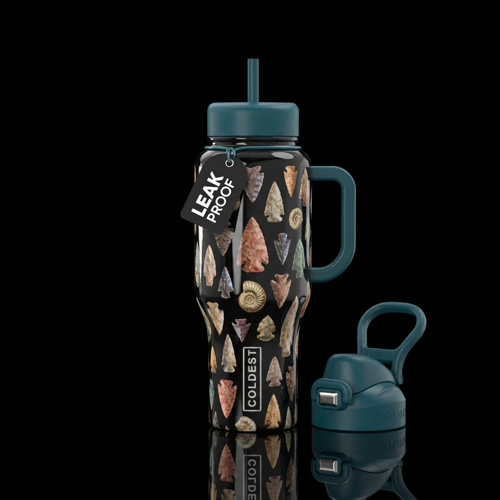 Assorted arrowheads with fossils water bottle design