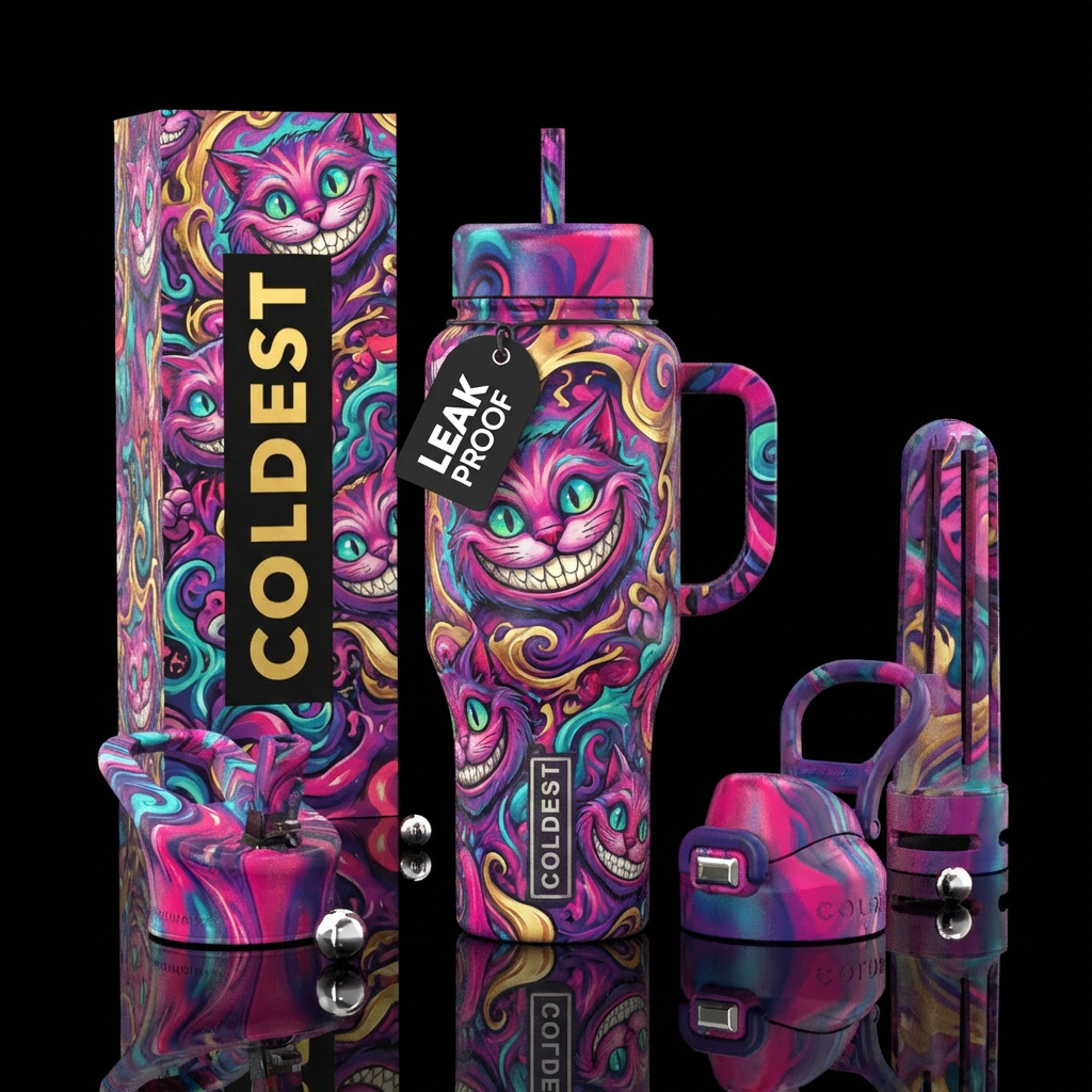 Cheshire cat chaos incarnate water bottle design