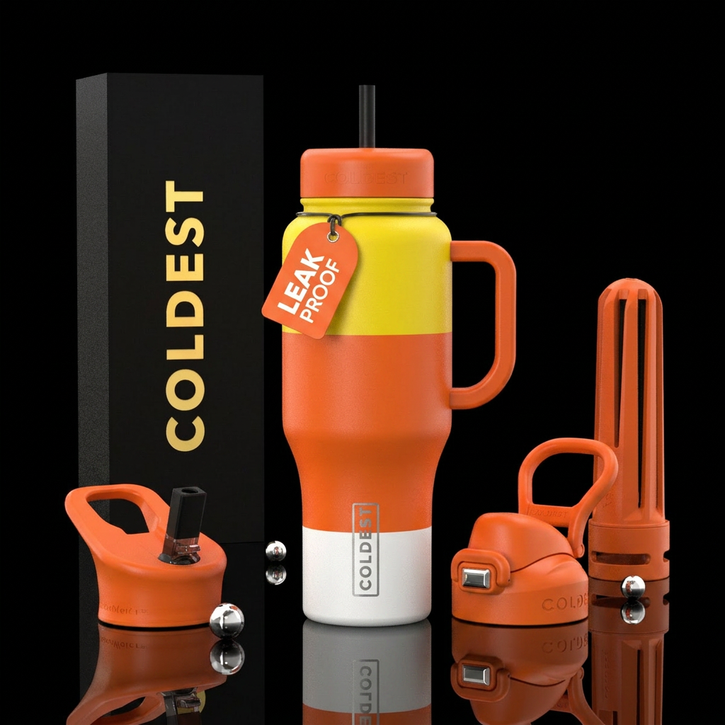 Candy corn with orn with yellow on top, orange mid... water bottle design