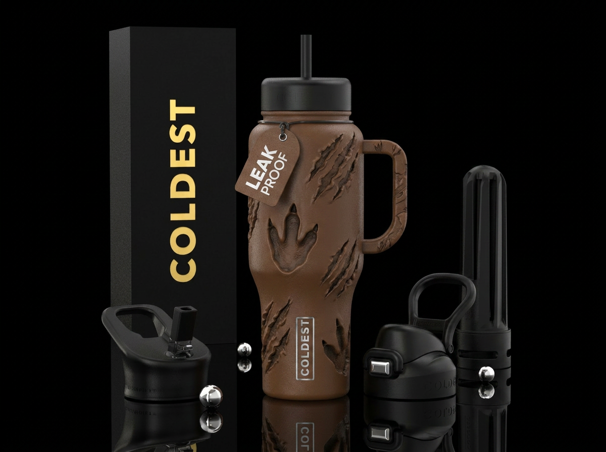 Brown bottle with Dino footprints and claw marks water bottle design