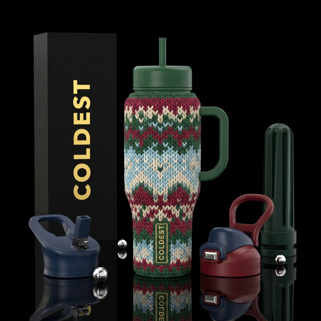 Crochet stitching winter colors water bottle design