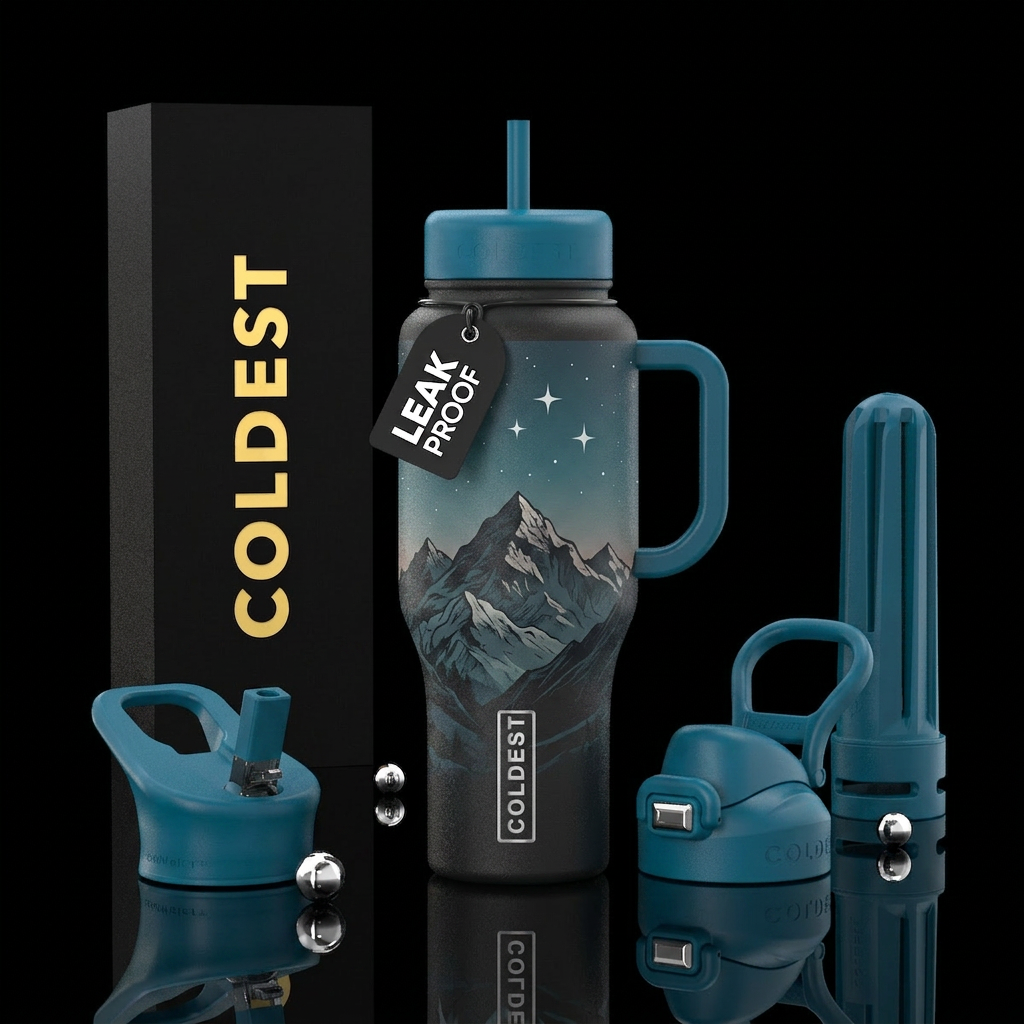 Mountain with three stars above it water bottle design