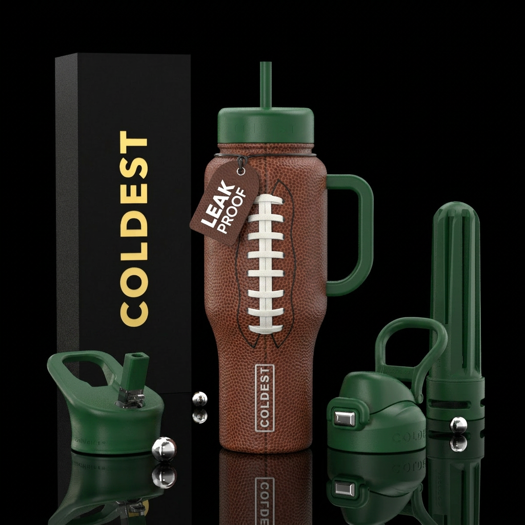 Football pattern water bottle design