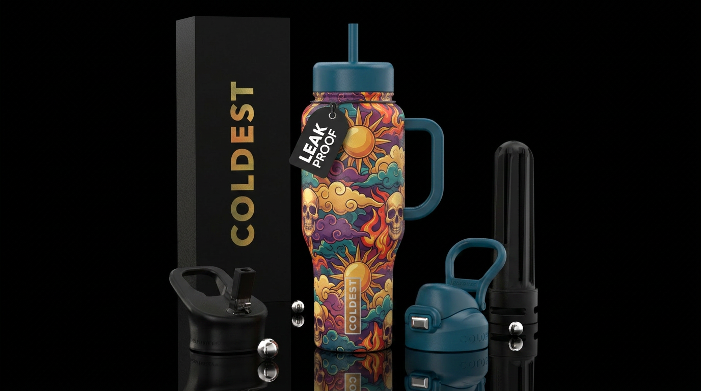 Suns, Clouds and Skulls water bottle design