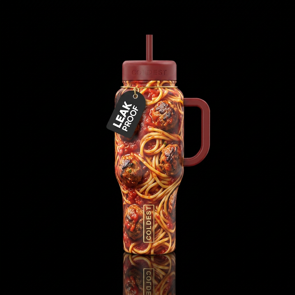 Spaghetti and Meatballs water bottle design