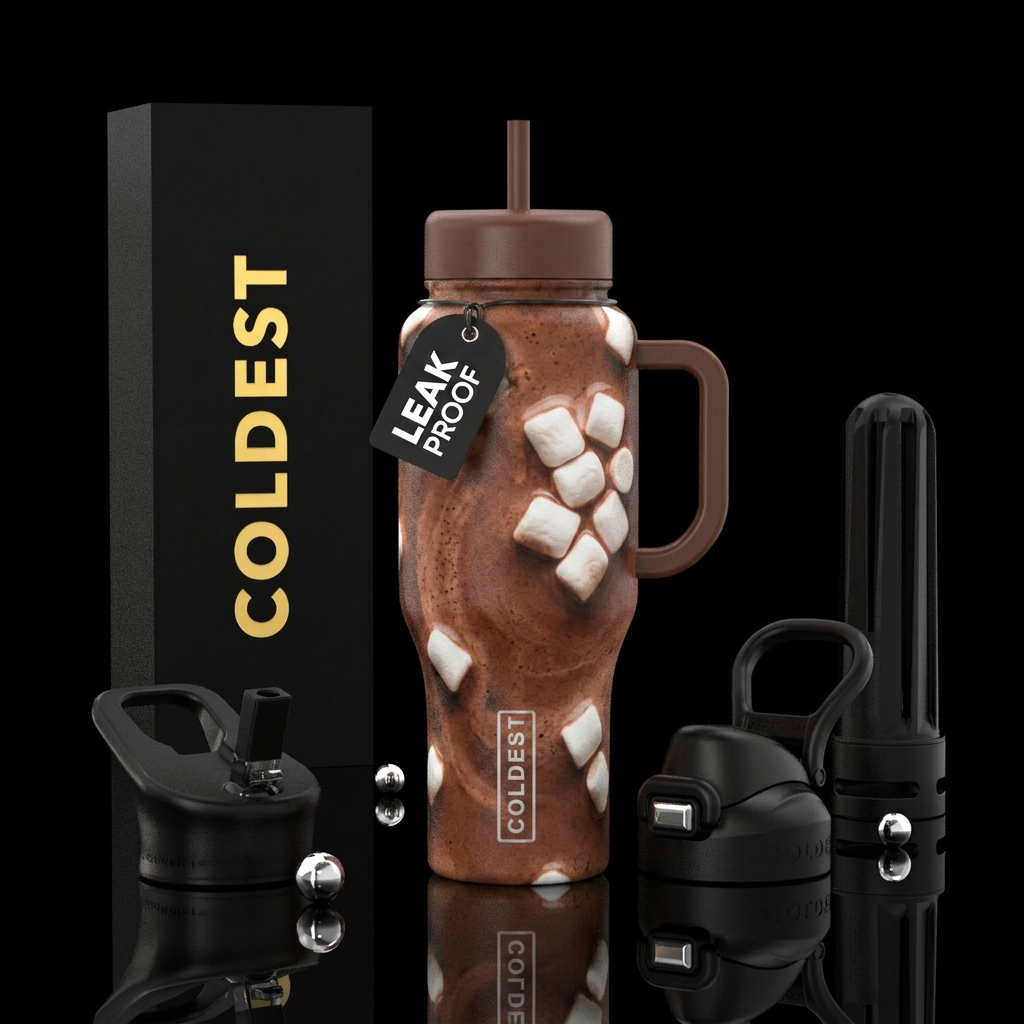 Hot chocolate with marshmallows water bottle design