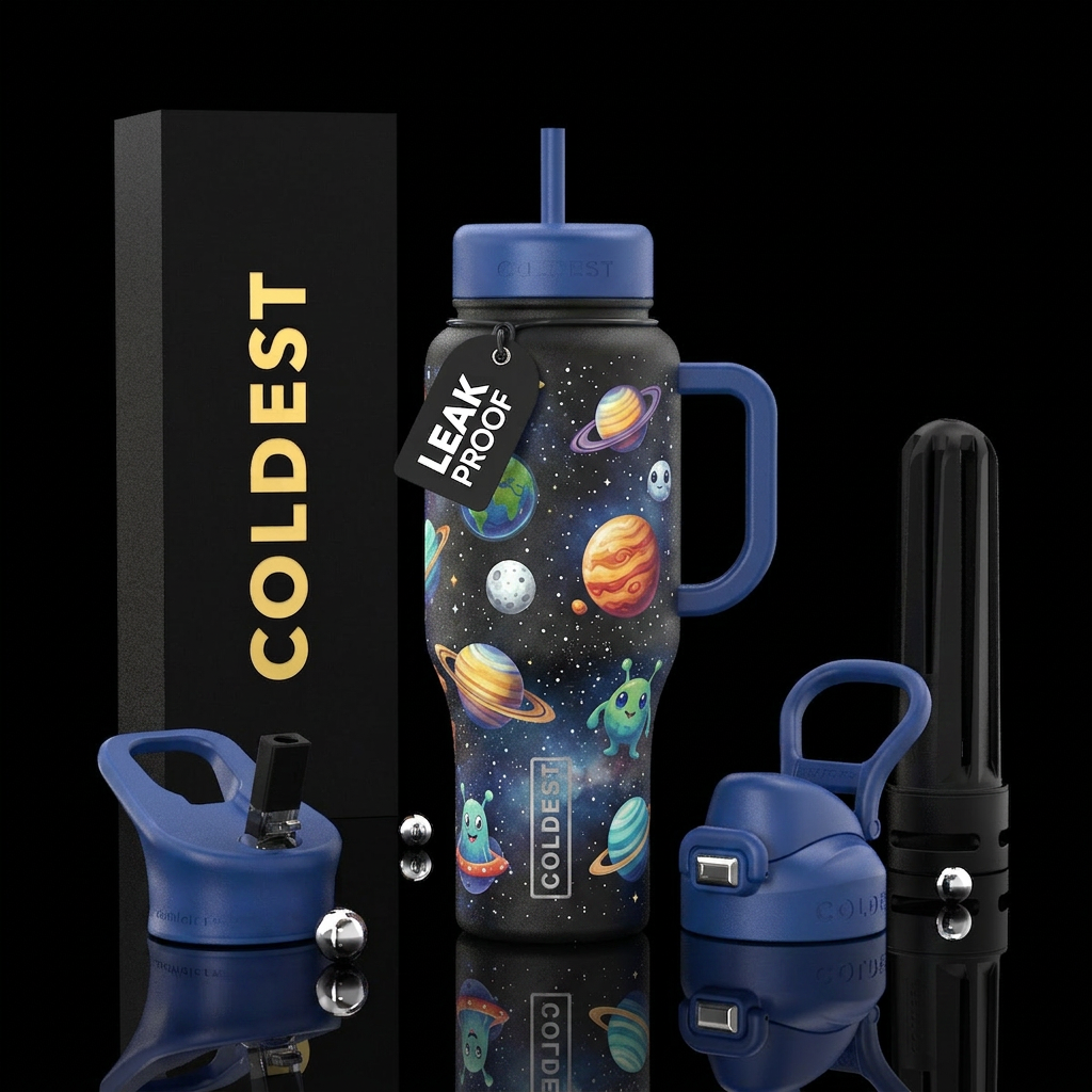 Planets and aliens water bottle design
