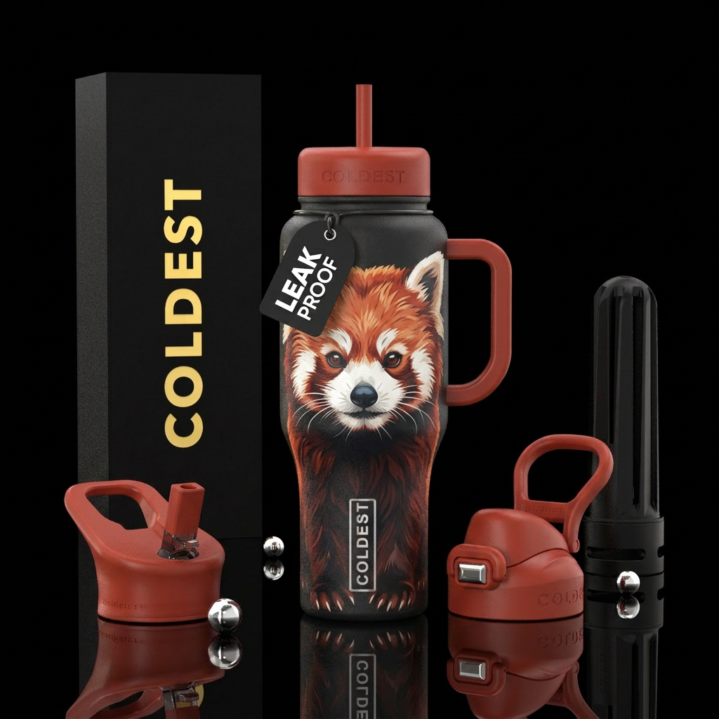 Red panda water bottle design
