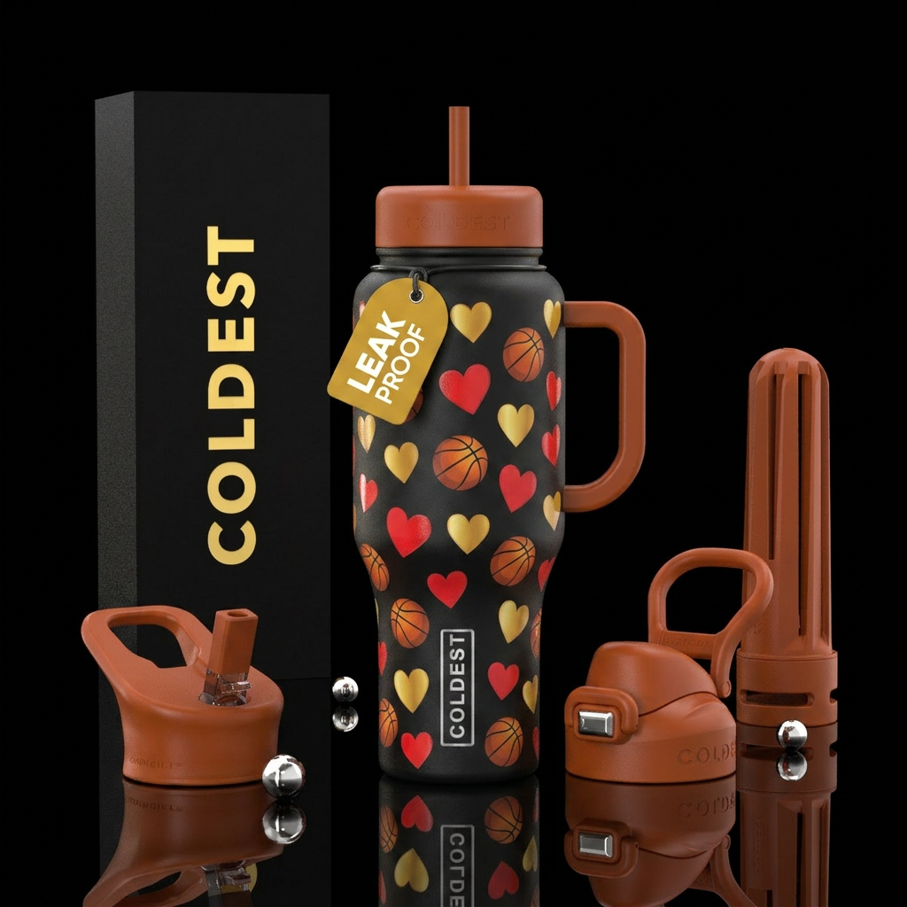 Hearts and basketballs water bottle design