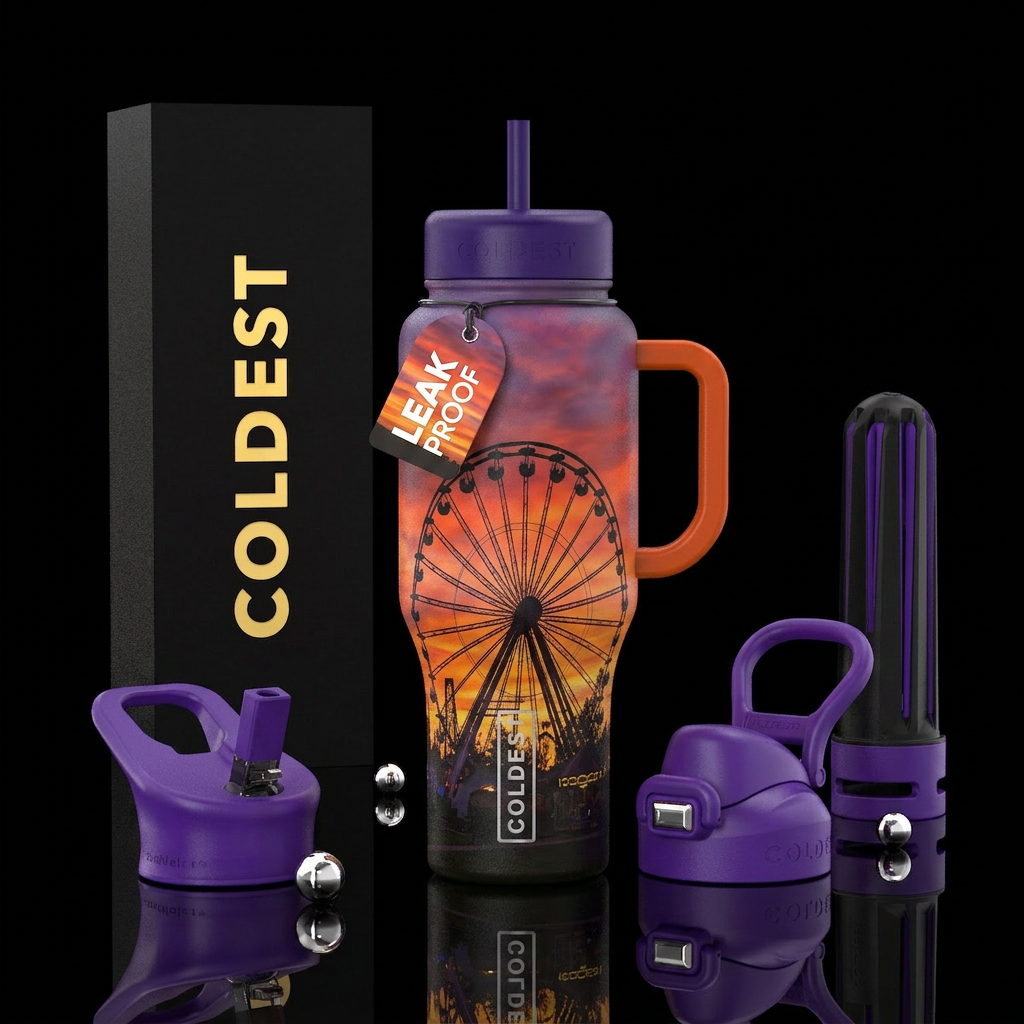 Ferris wheel and sunset water bottle design
