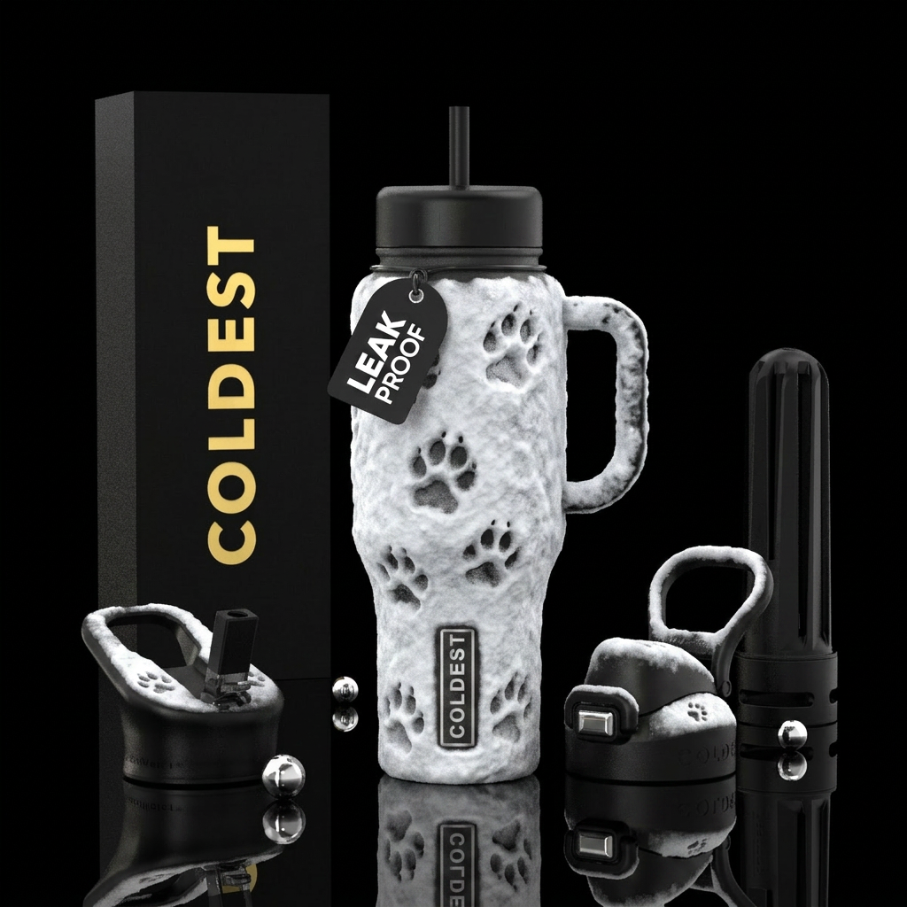 Paw prints in the snow water bottle design