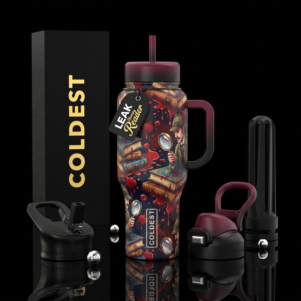 Blood splatter and books, horror readers, magnifyi... water bottle design