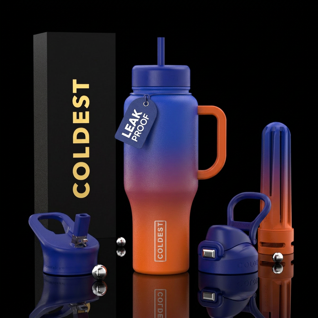 Blue and orange ombré stripes water bottle design