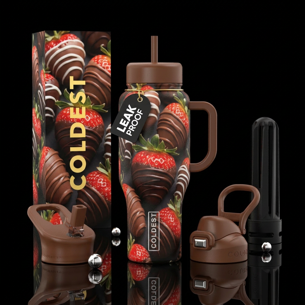 Chocolate covered strawberries water bottle design